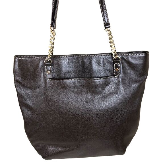 Michael Kors Brown Patent Soft Leather Tote Bag Purse Chain Link Shoulder Strap - Picture 1 of 16